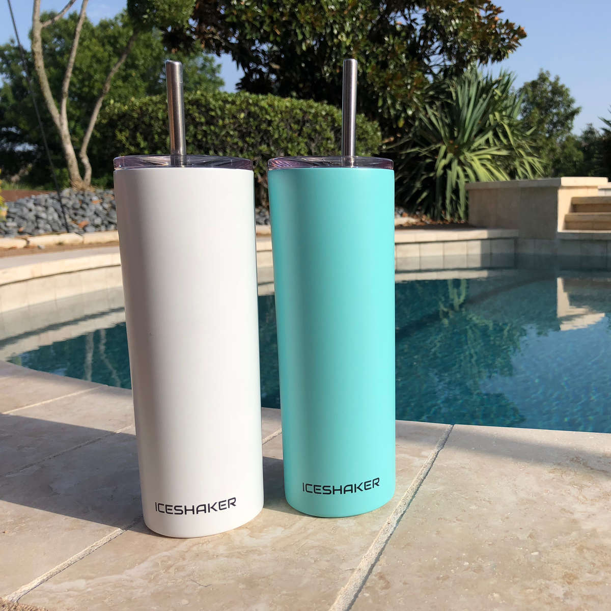 white and mint tumblers