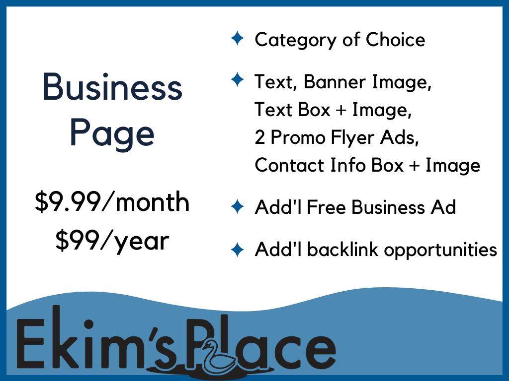 Full Business Page - Directory Linked, Exclusive Marketing, Additional FREE Business Ad