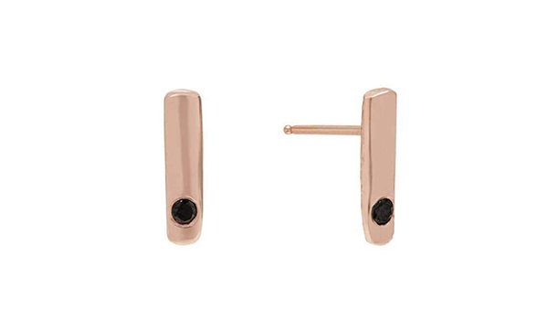 Rose Gold Bar Stud Earrings With Black Diamonds - Deborah Blyth Jewellery