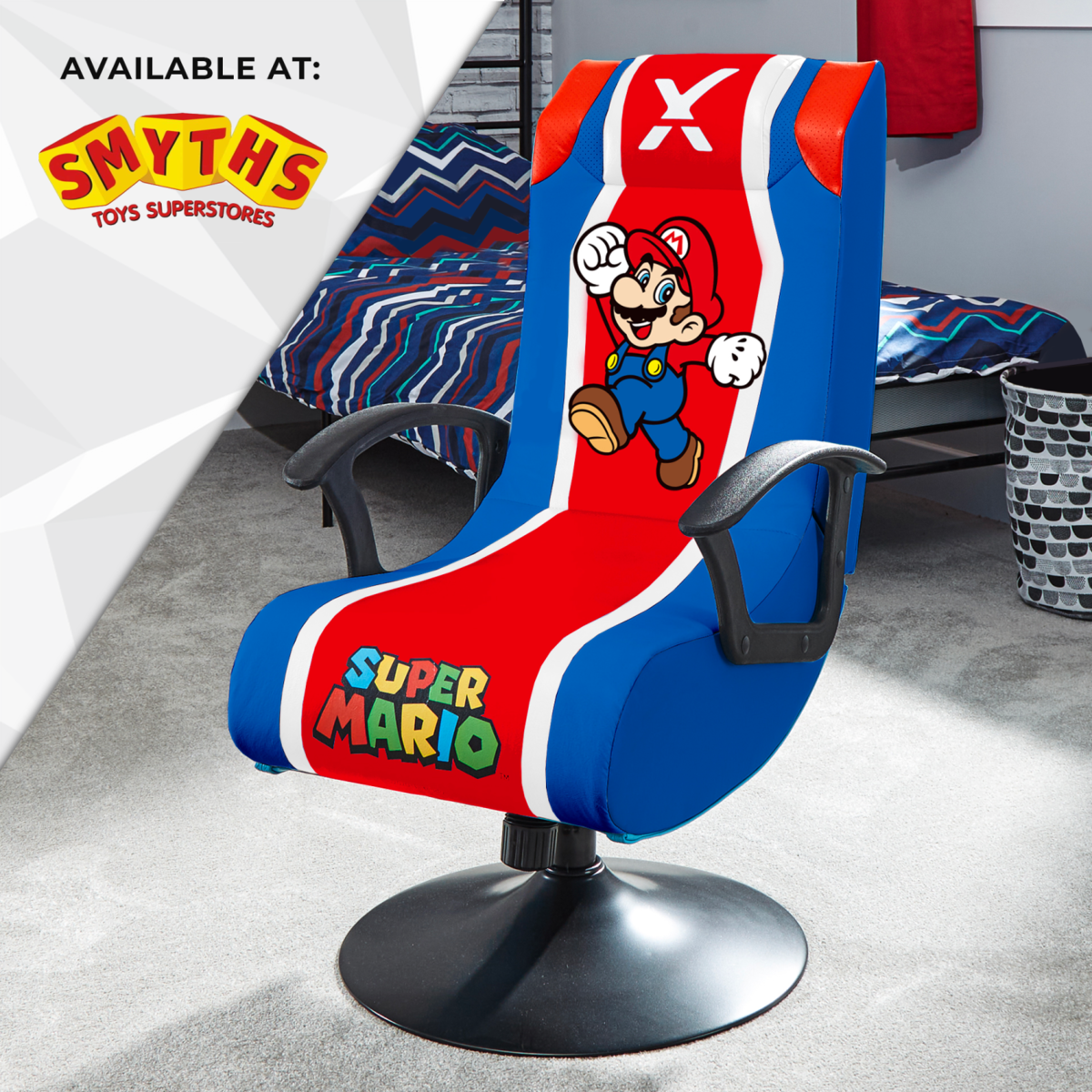 Nintendo Super Mario X Rocker Audio Pedestal Gaming Chair - Mario Edition in Royal Blue available at Smyths Toys Superstores