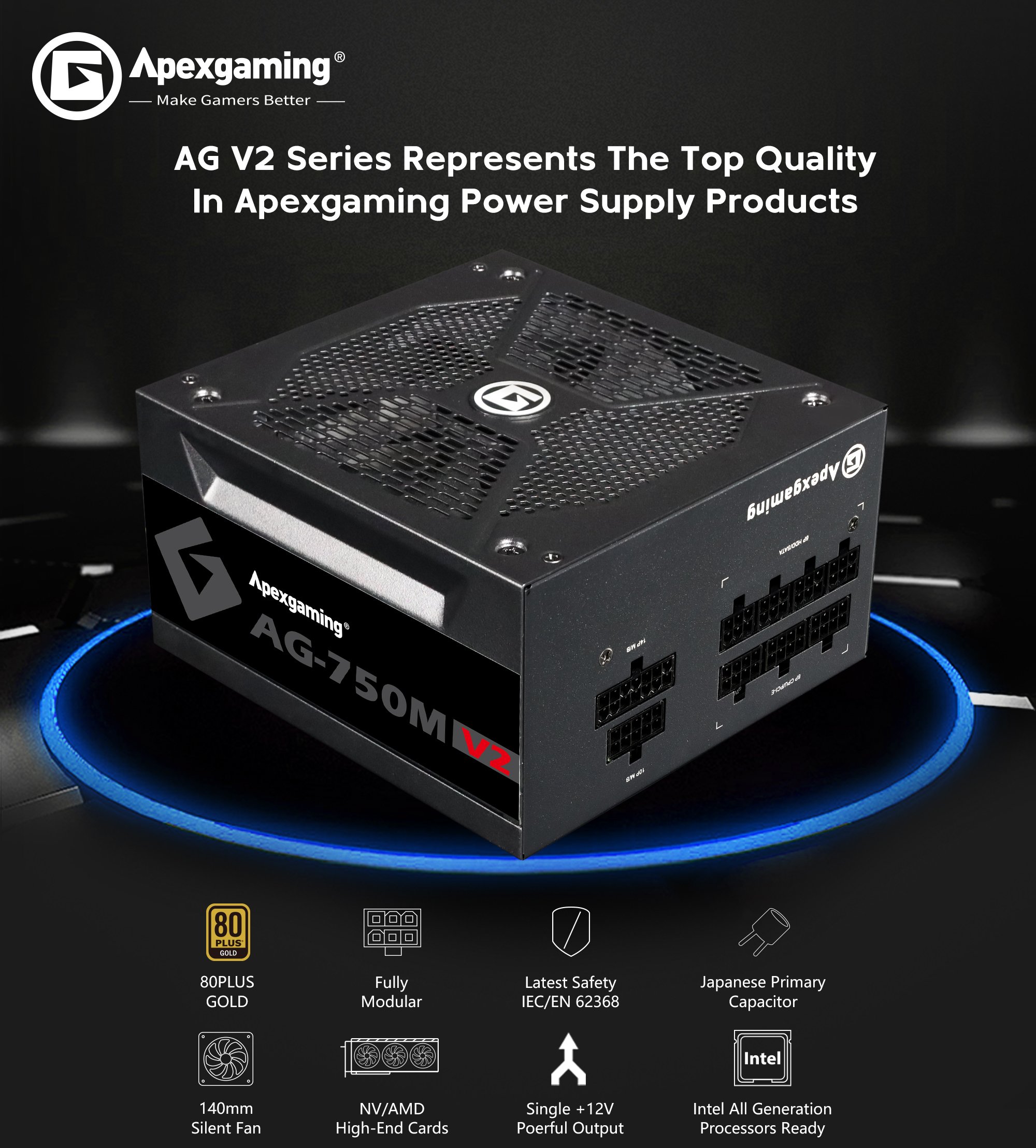 PSU for ApexGaming ATX Full Modular 80plus Gold Chicken Eating Game Power  Supply 750W Power Supply AJ-750M