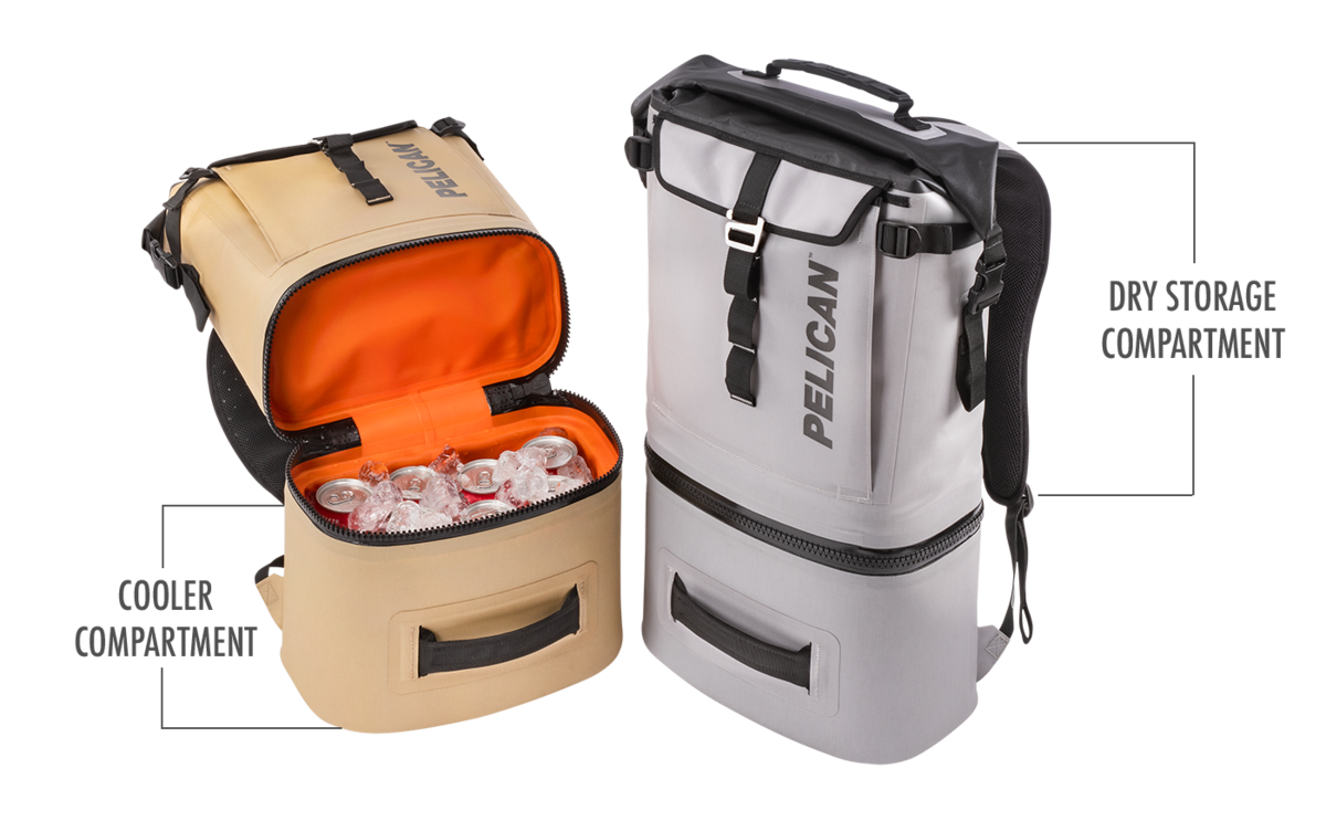 The bottom is a dedicated cooler compartment which features a leak resistant zipper, keeps your ice all day long (performs best when used with a Pelican Ice Pack) and perfectly fits a 6 pack of cans. With a wide roll-top opening, and light insulation, the top section can be used as an additional cooler compartment, or for separated dry storage. The bottom is a dedicated cooler compartment which features a leak resistant zipper, keeps your ice all day long (performs best when used with a Pelican Ice Pack) and perfectly fits a 6 pack of cans. With a wide roll-top opening, and light insulation, the top section can be used as an additional cooler compartment, or for separated dry storage.