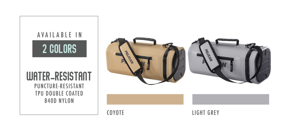 The Pelican Dayventure Sling Cooler is available in Coyote Tan and Light Grey and is made of 840D TPU puncture-resistant material. The Pelican Dayventure Sling Cooler is available in Coyote Tan and Light Grey and is made of 840D TPU puncture-resistant material.