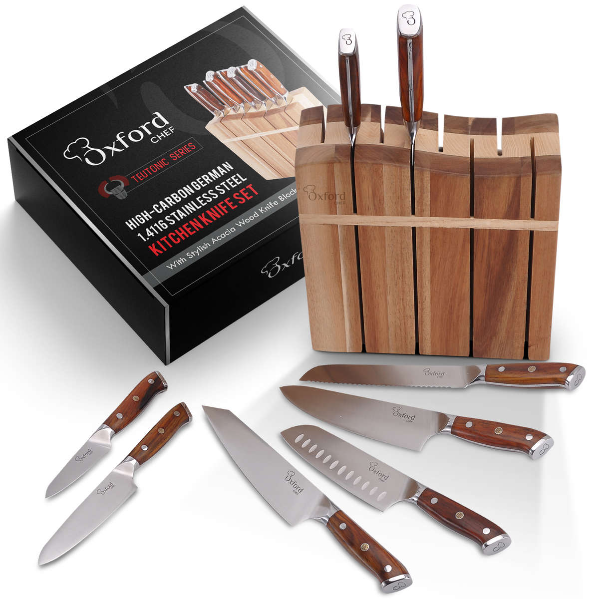 MOFFTI Chef Knife Set with Knife Sharpener, German EN1.4116