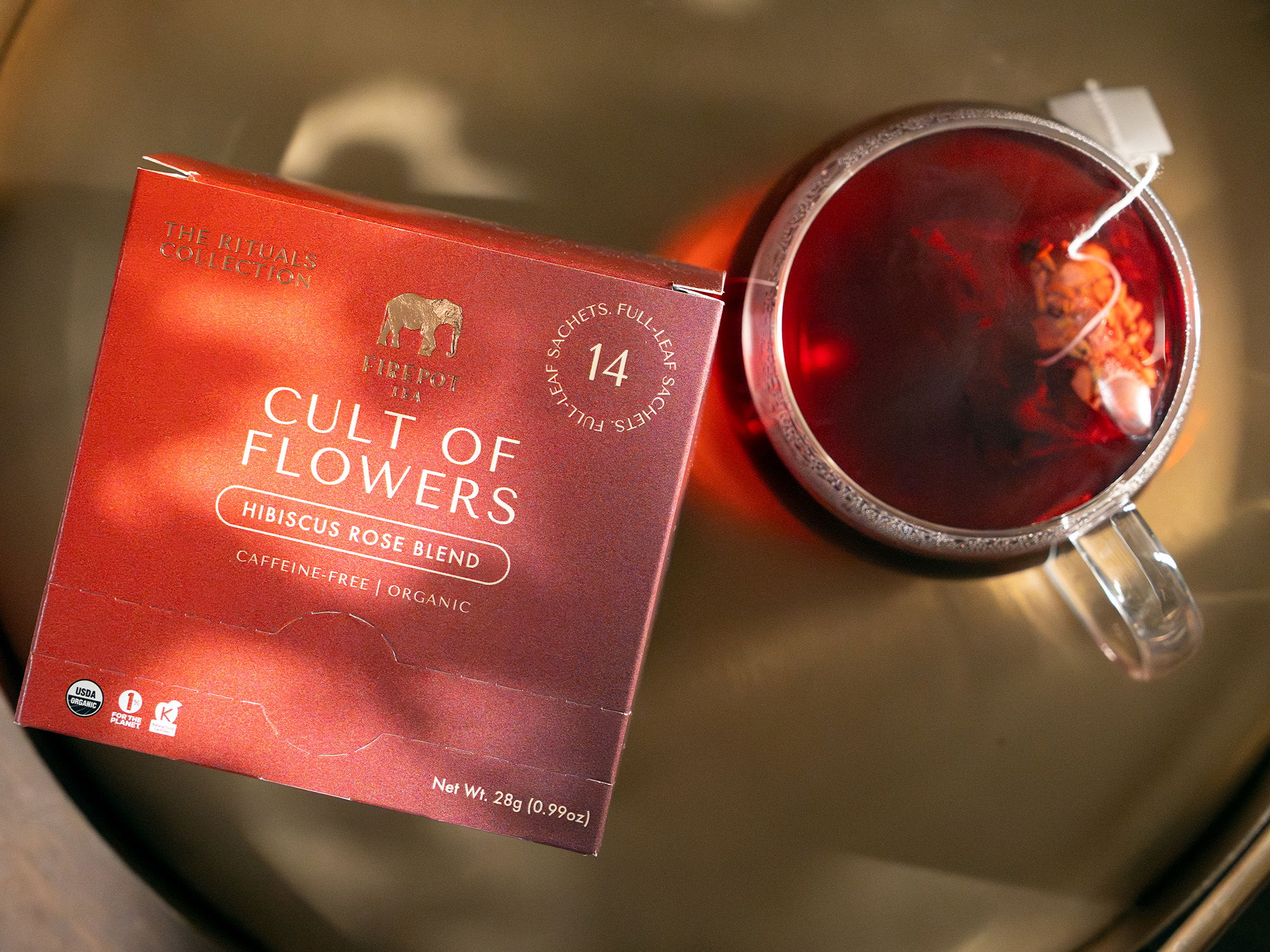 image of cult of flowers tea sachet and mug