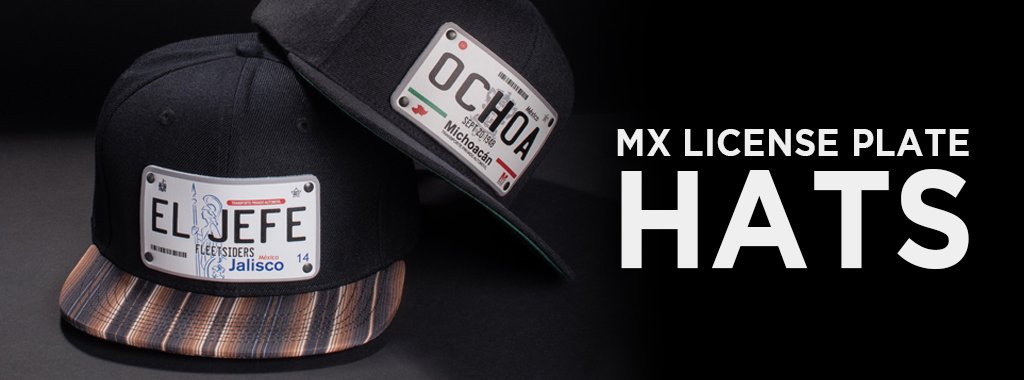 4 black custom design hats with mexico license plates