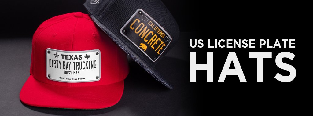 Custom men's trucker hats with United States license plates on black hats