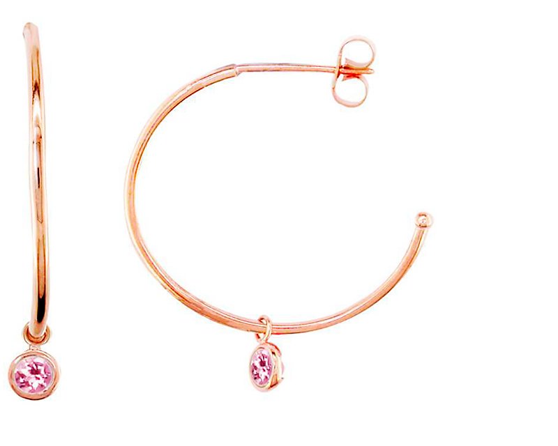 Modern Rose Gold Pink Tourmaline Dew Drop Hoops - London Road Jewellery
