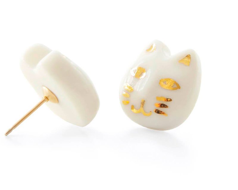 Porcelain Lucky Cat Stud Earrings - POPORCELAIN