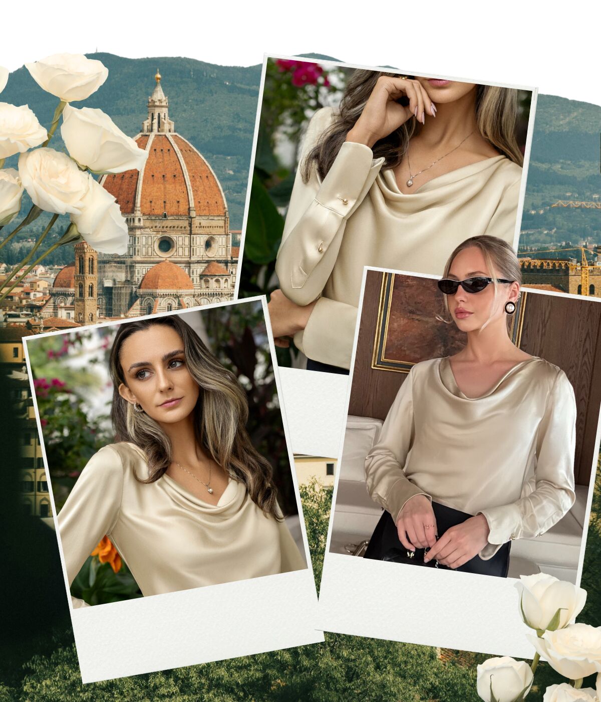Claudia Silk Blouse in Prosecco Gold Collage Claudia Silk Blouse in Prosecco Gold Collage