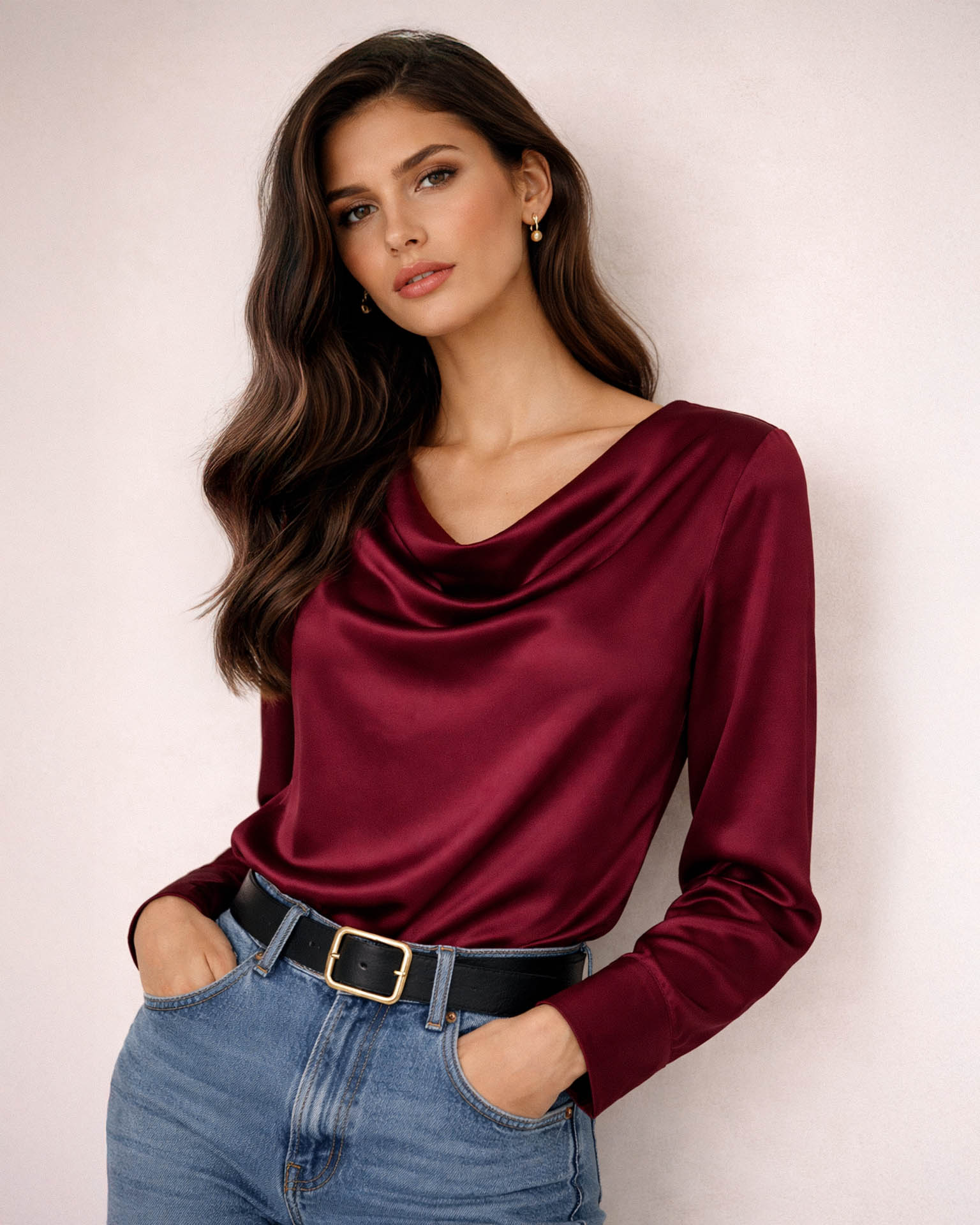 Claudia Silk Blouse in Burgundy Red