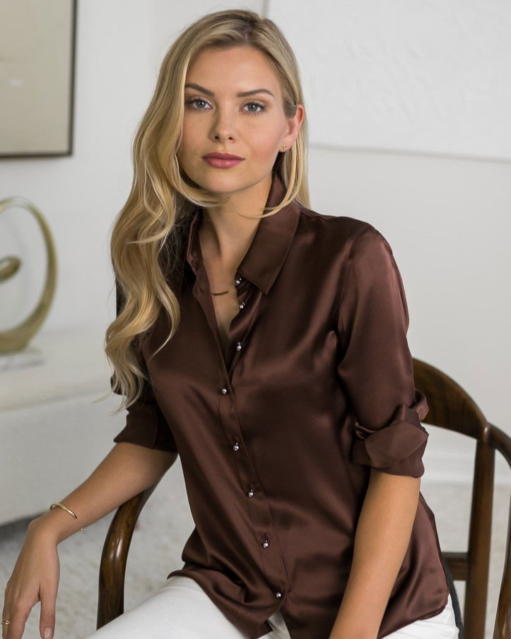 Milano Silk Blouse - Chocolate Brown