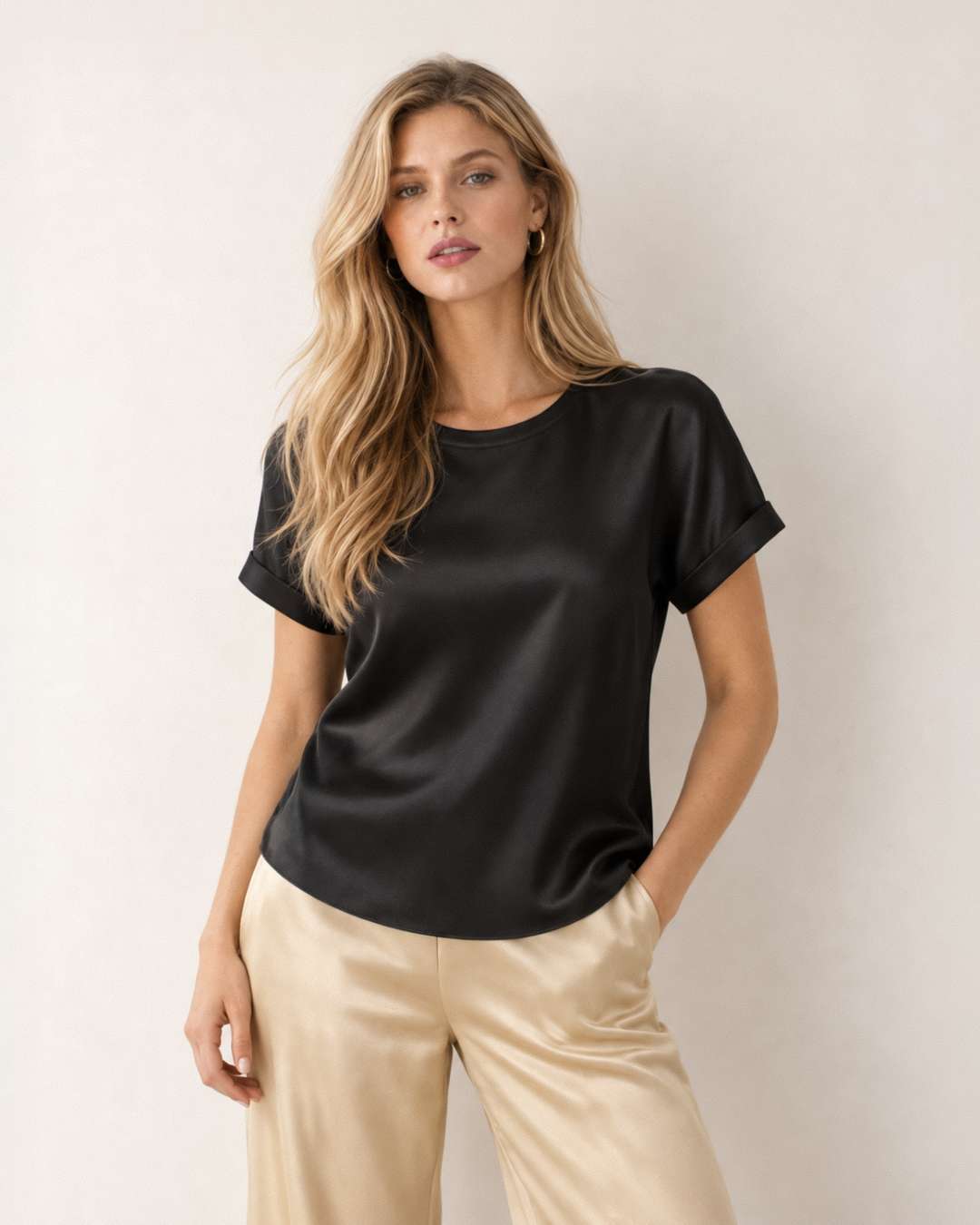 Colette Silk Tee Blouse - Caviar Black