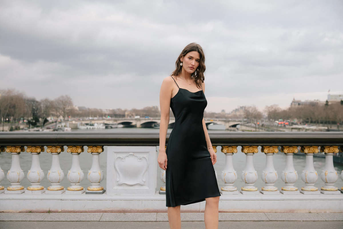 Angelina Silk Slip Dress – Caviar Black
