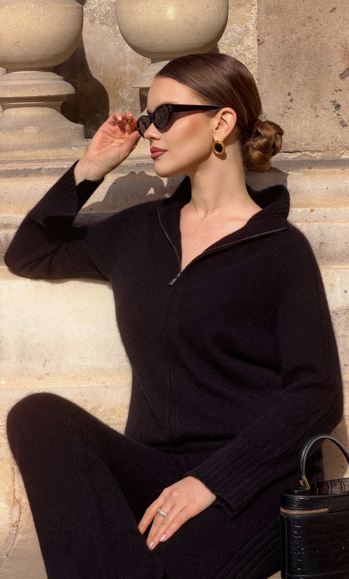 Nevara Zipper Cardigan - Caviar Black