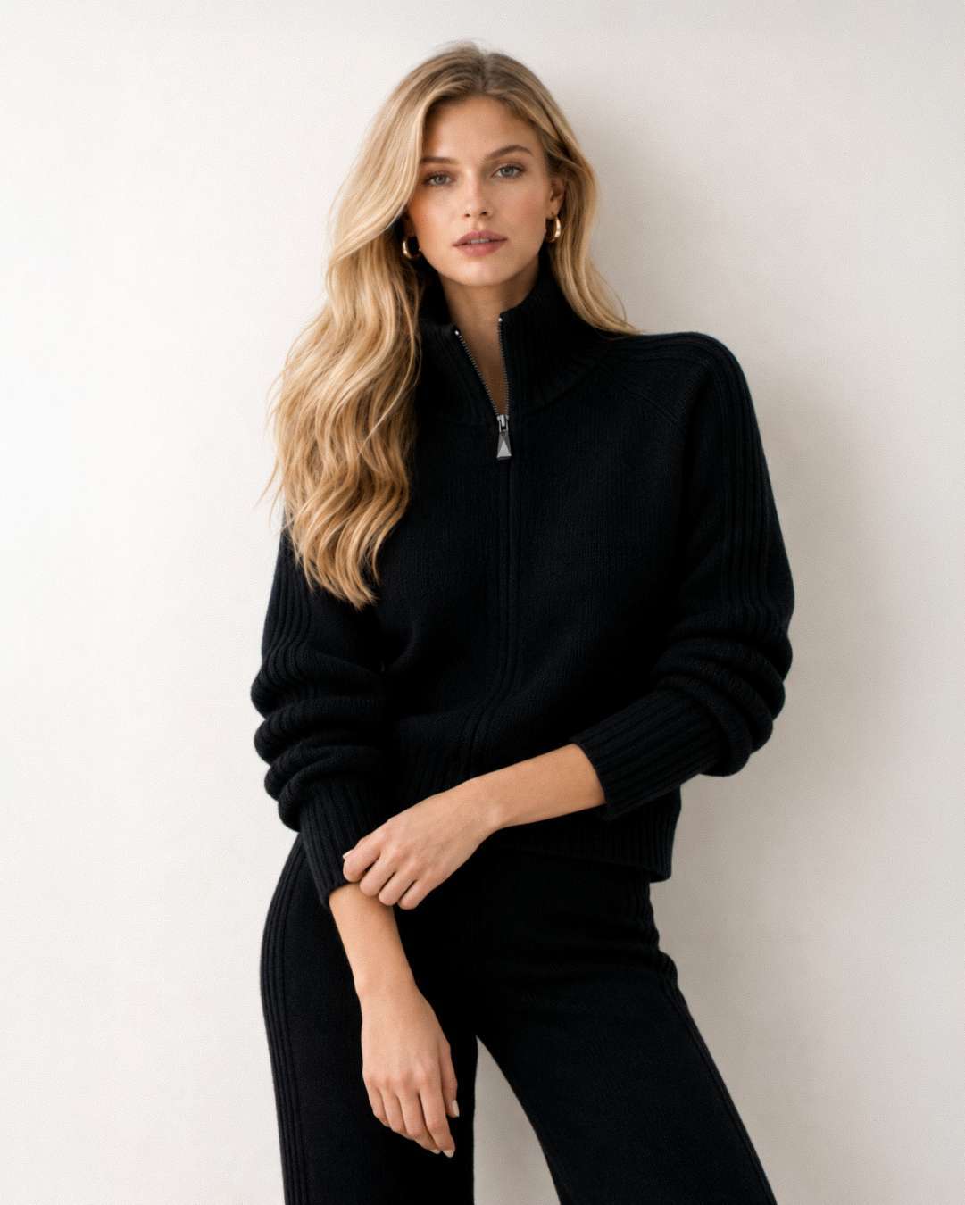 Nevara Zipper Cardigan - Caviar Black