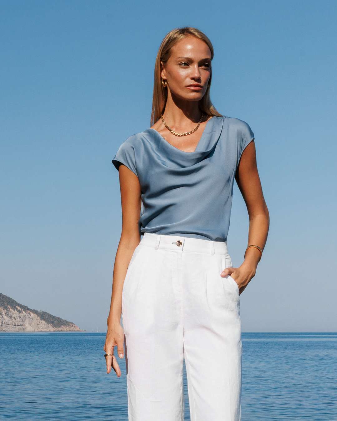 Colette Silk Tee Blouse - Chateau Blue