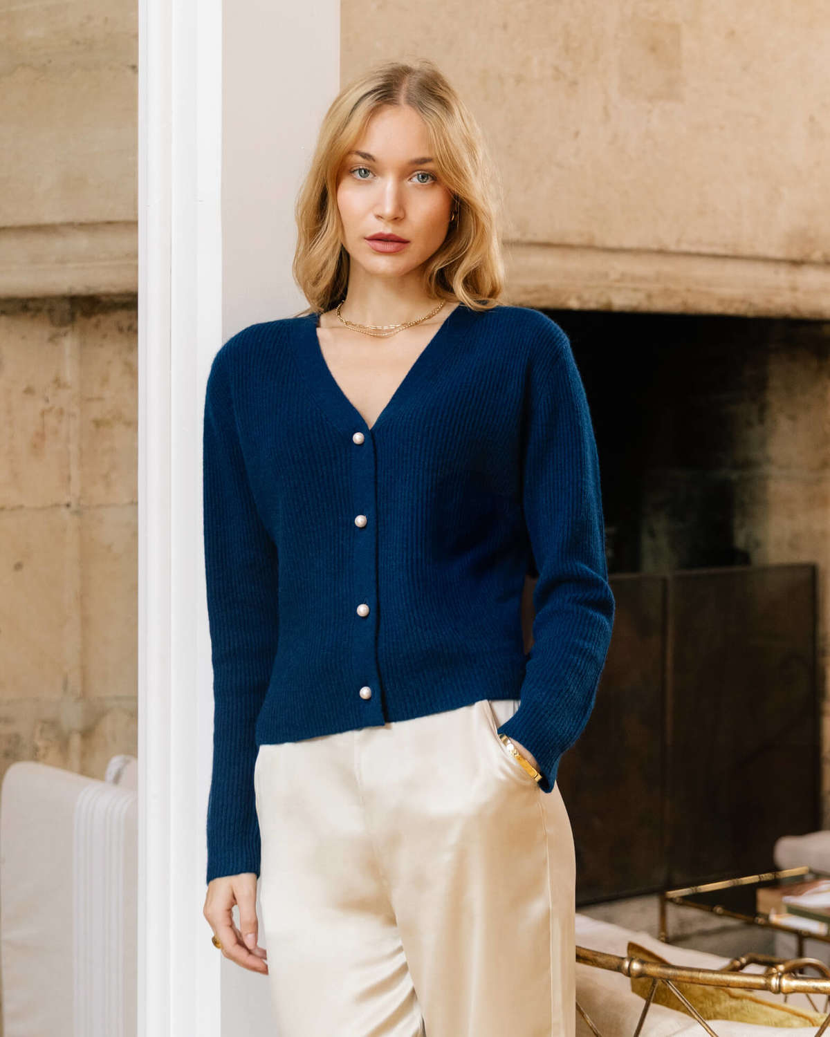 Valentina Cashmere Cardigan - Sapphire Navy