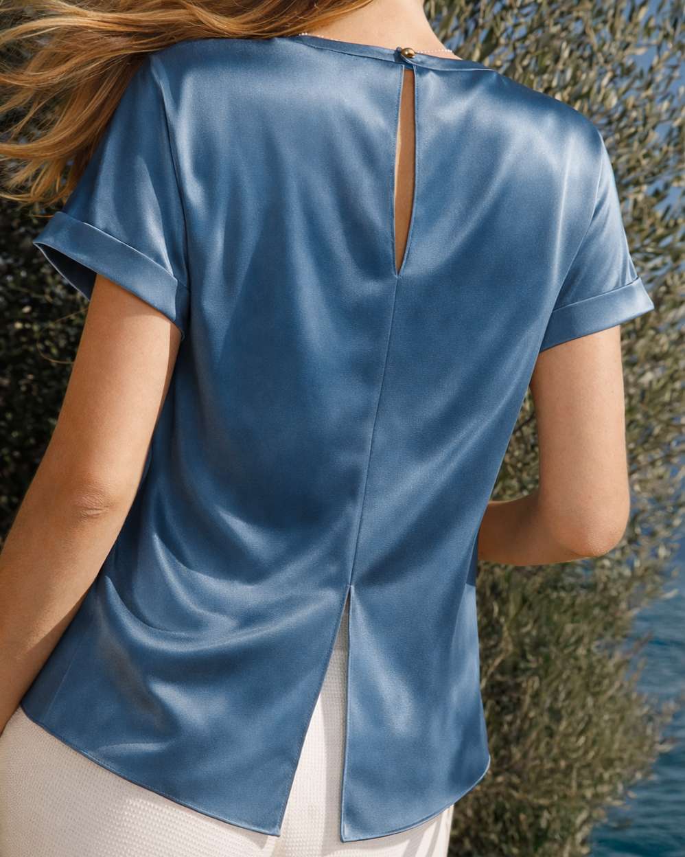 Colette Silk Tee Blouse - Chateau Blue