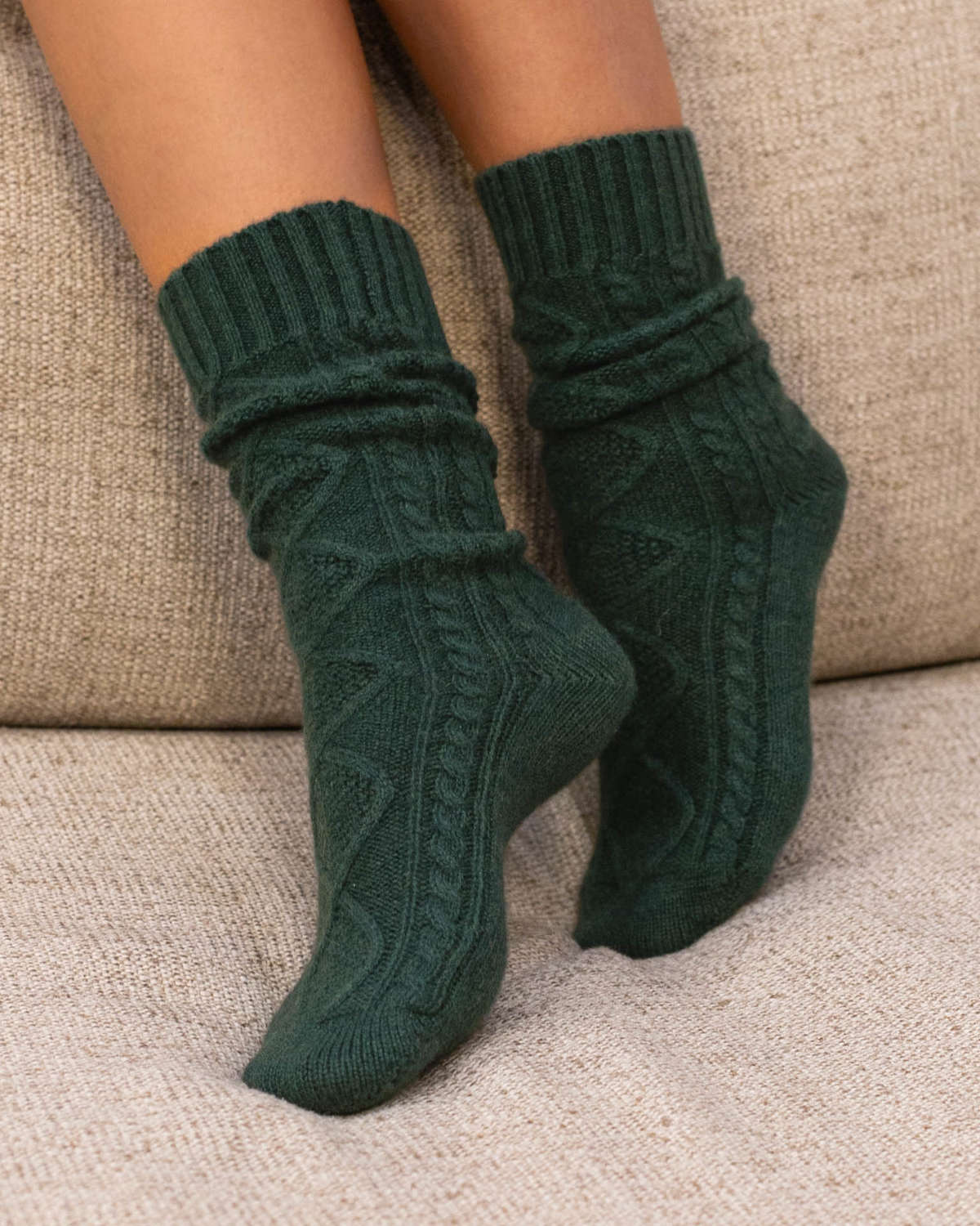 Diamond Cashmere Socks - Alpine Green