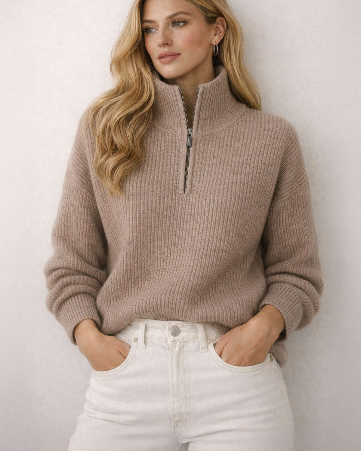 Cortina Cashmere Half-Zip Cardigan - Almond Amaretti