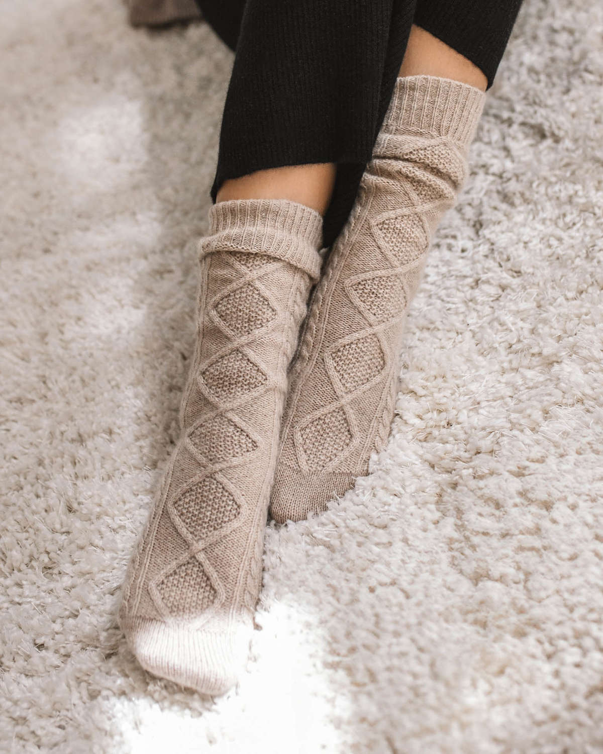 Diamond Cashmere Socks - Natural Oatmeal