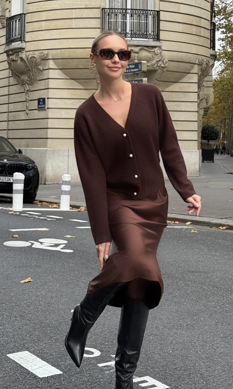 Valentina Luxe Cashmere Cardigan - Chocolate Brown