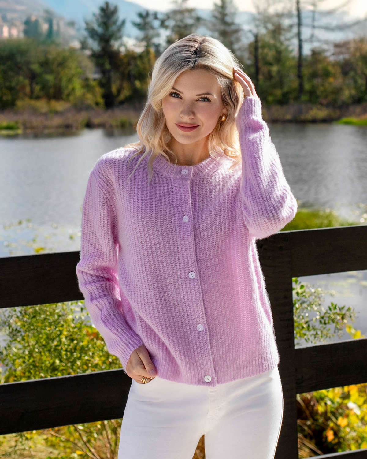 Bianca Boucle Cashmere Cardigan - Lavender Lilac