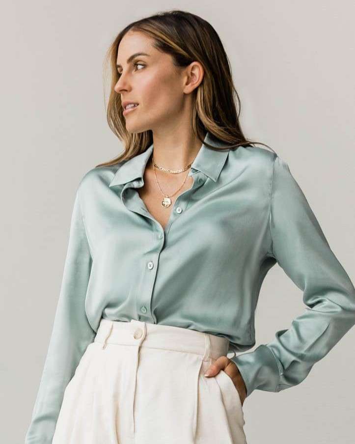 Monaco Silk Blouse - Sage Green