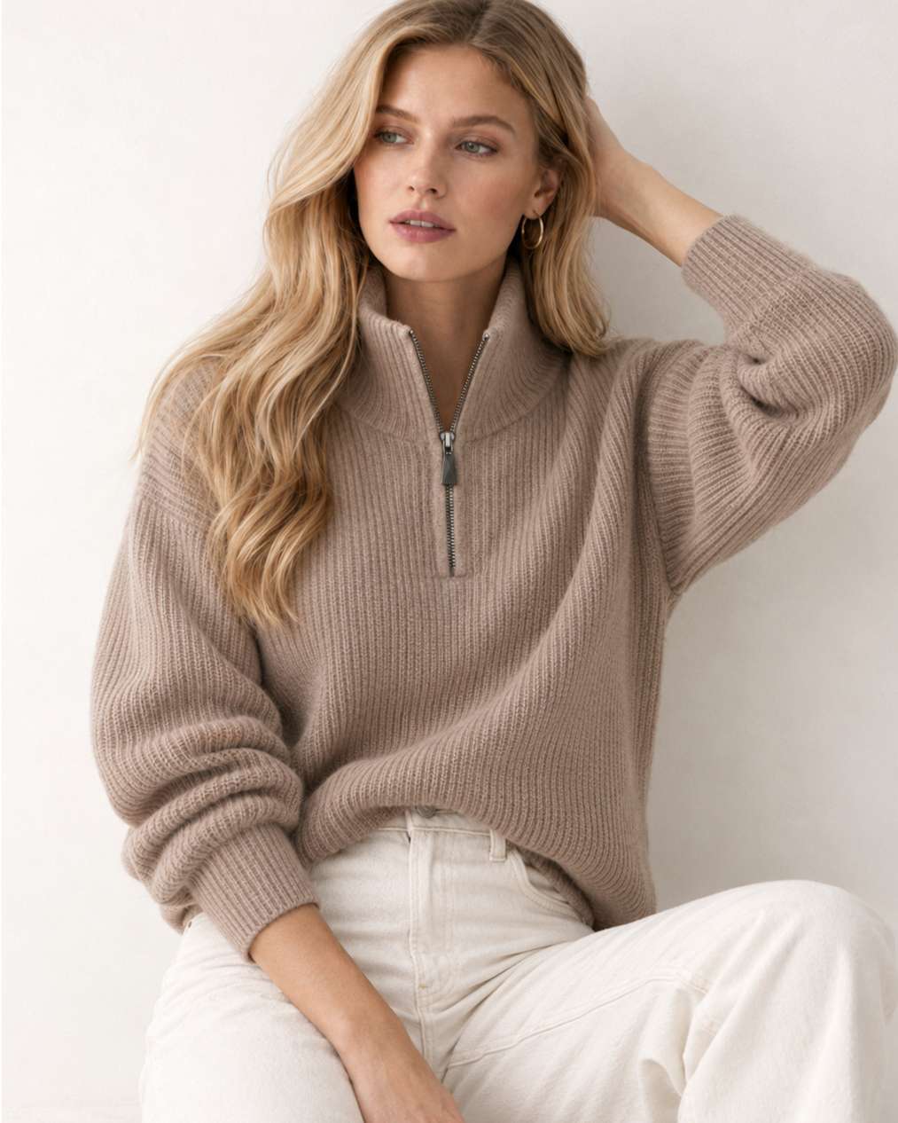 Cortina Cashmere Half-Zip Sweater - Natural White