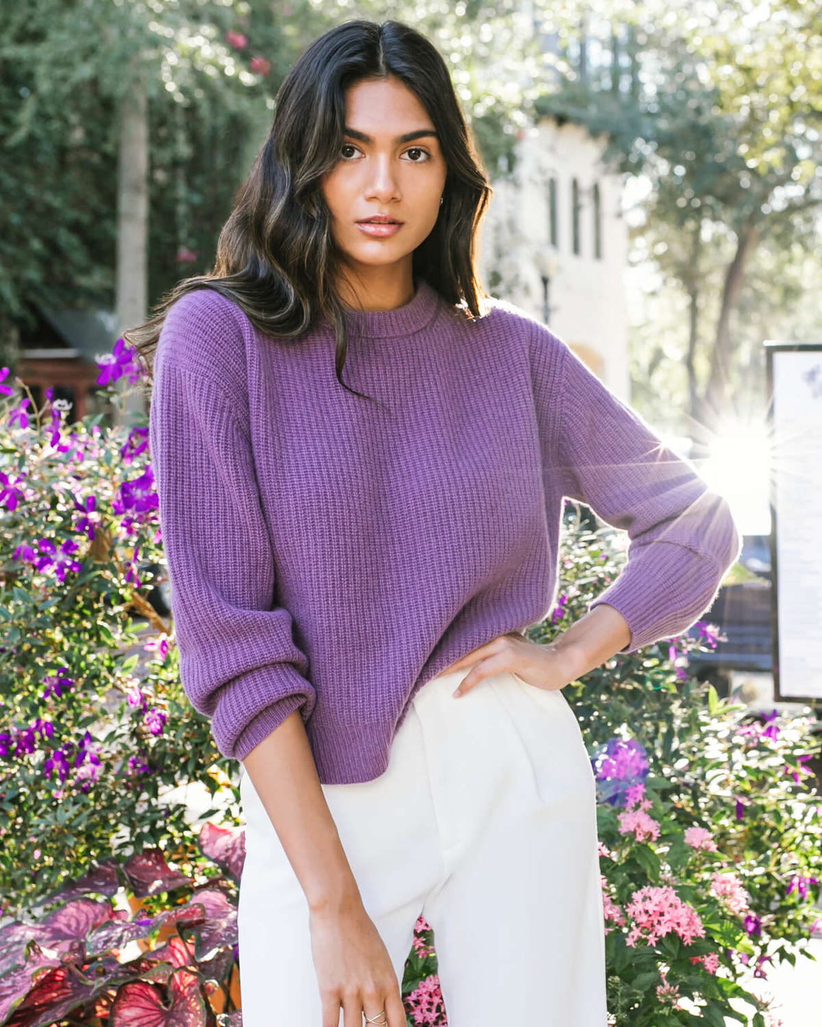 Lombardia Cashmere Fisherman Sweater - Aubergine Purple