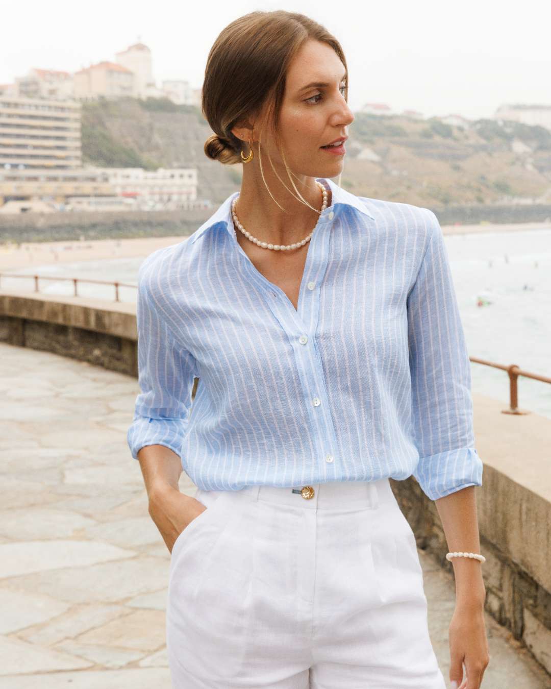 Ravella Linen Shirt - Sky Blue Wide Stripes
