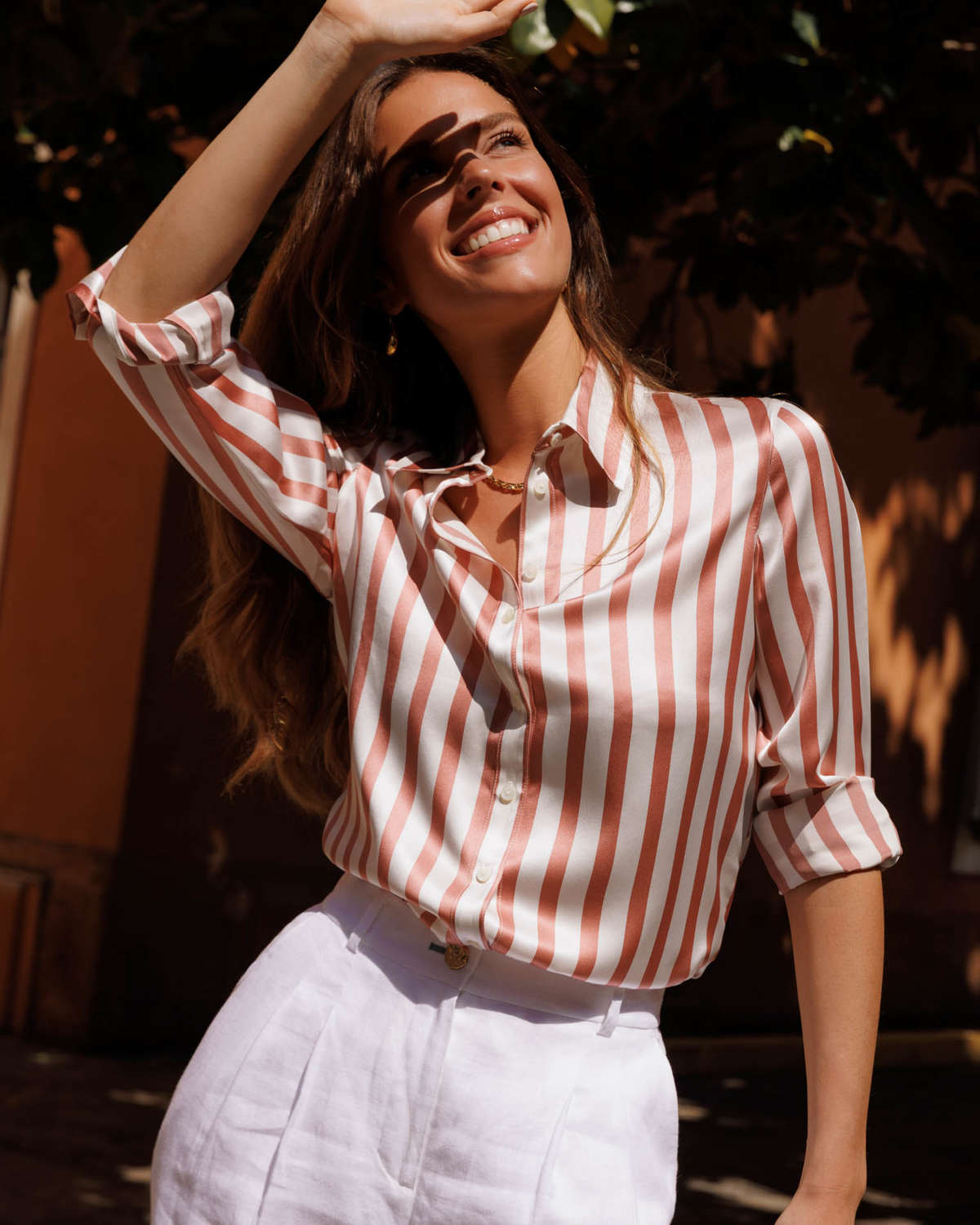 Monaco Silk Blouse - Peach Stripe