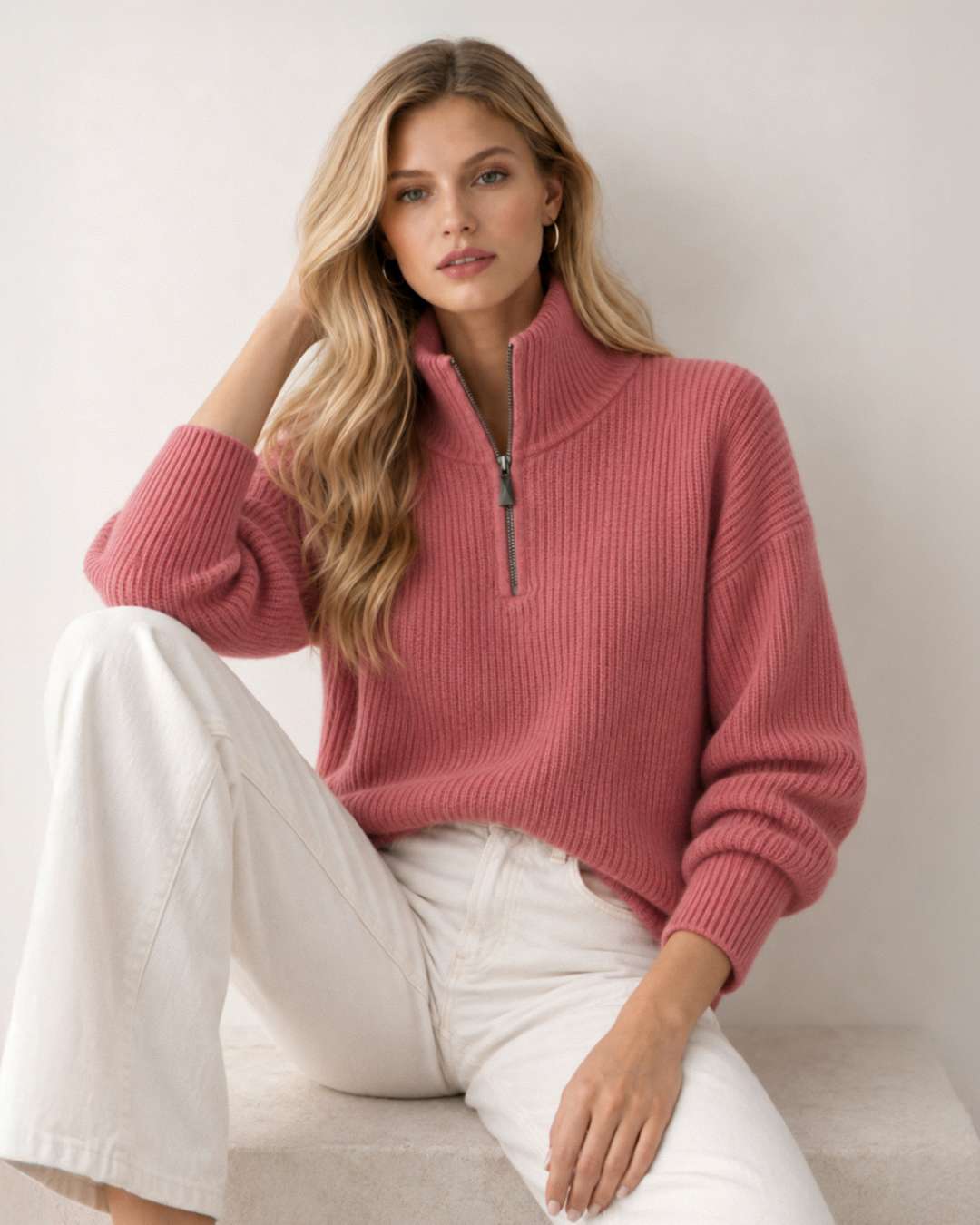 Cortina Cashmere Half-Zip Sweater - Natural White