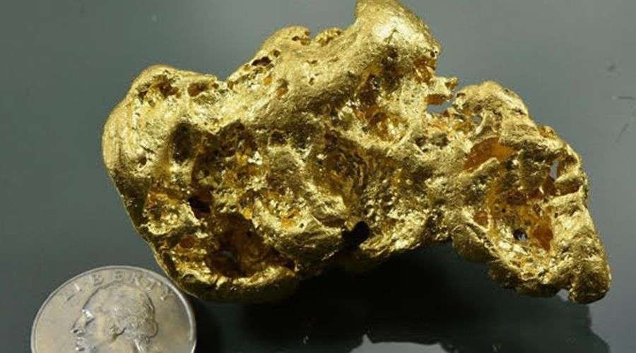 gold nugget with coin for scale