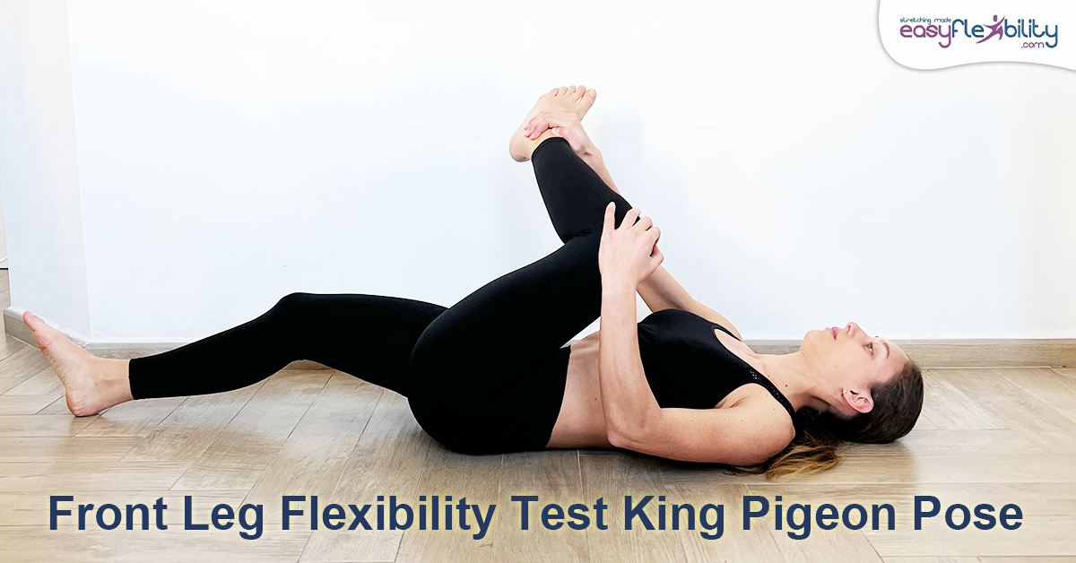 A young woman lying down on the floor with flexed hip and knee doing front leg flexibility test 1200 x 628