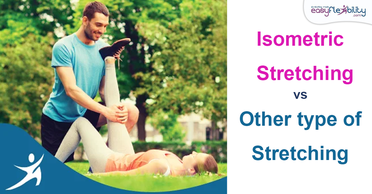 A man is stretching a woman’s hamstring in isometric stretching in a park.