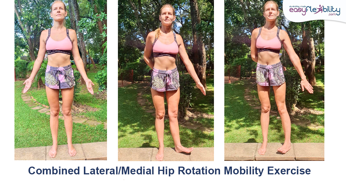 A woman doing a lateral medial hip rotation mobility exercise