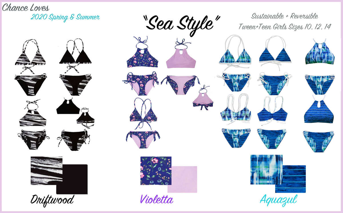 Teen swimwear Tween Girls Bikinis purple violet black white teal floral plaid