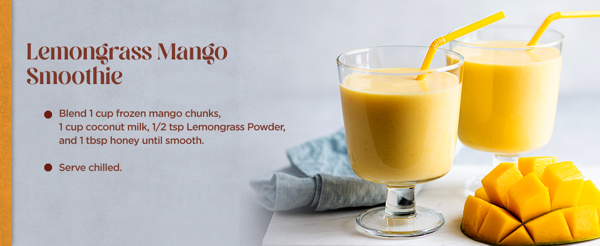 Tropical Twist: Refreshing Mango Smoothie with Zesty Lemongrass Powder for a Flavorful Boost