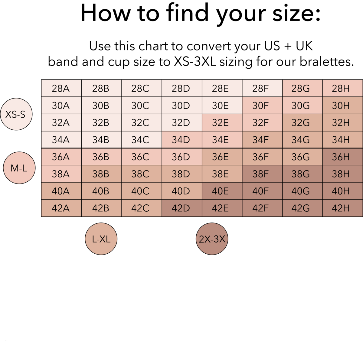 large bra sizes chart