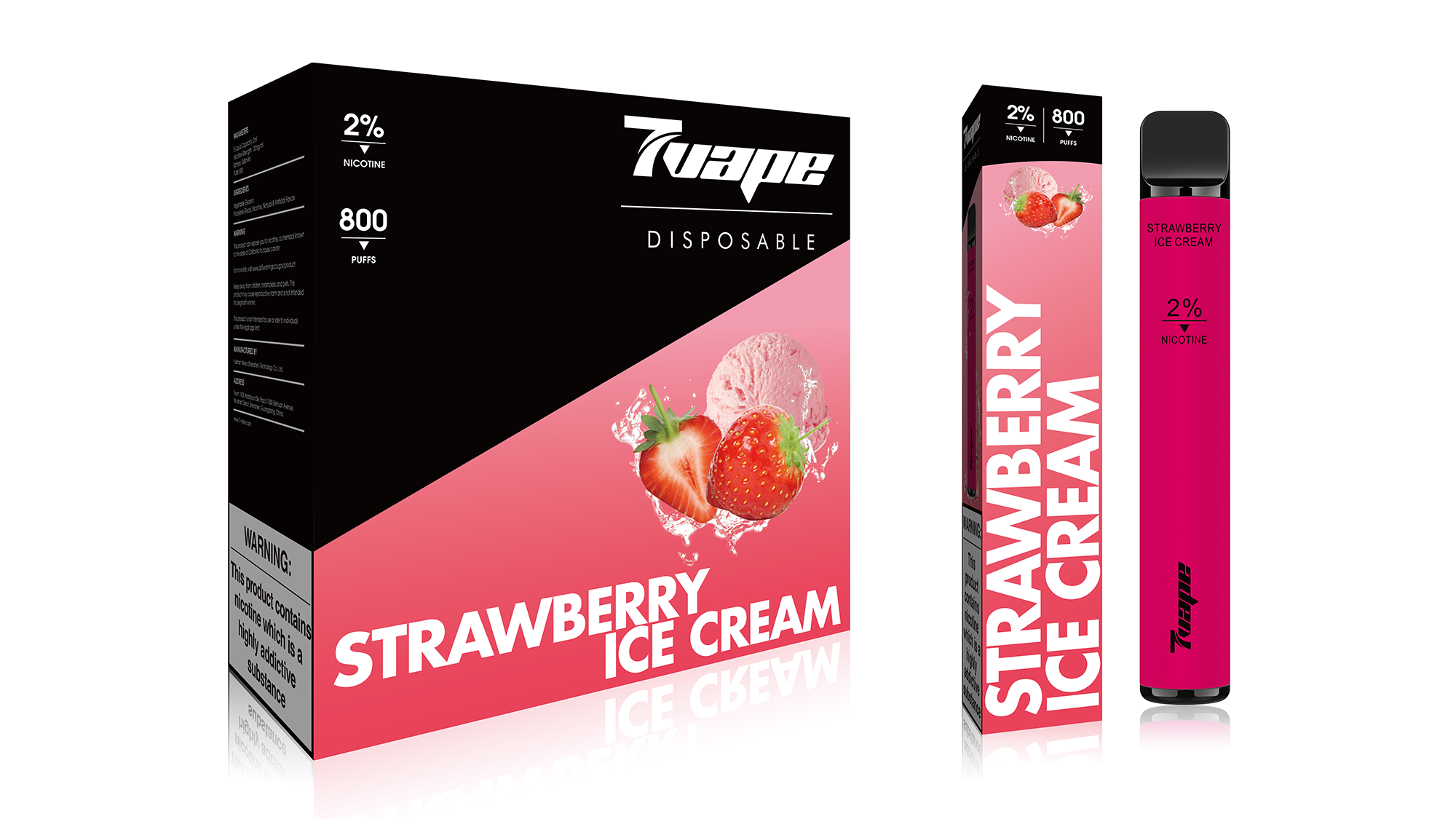 7VAPE disposable vape, strawberry ice cream vape, 800 puffs, 2% nicotine, 7-VAPE BAR
