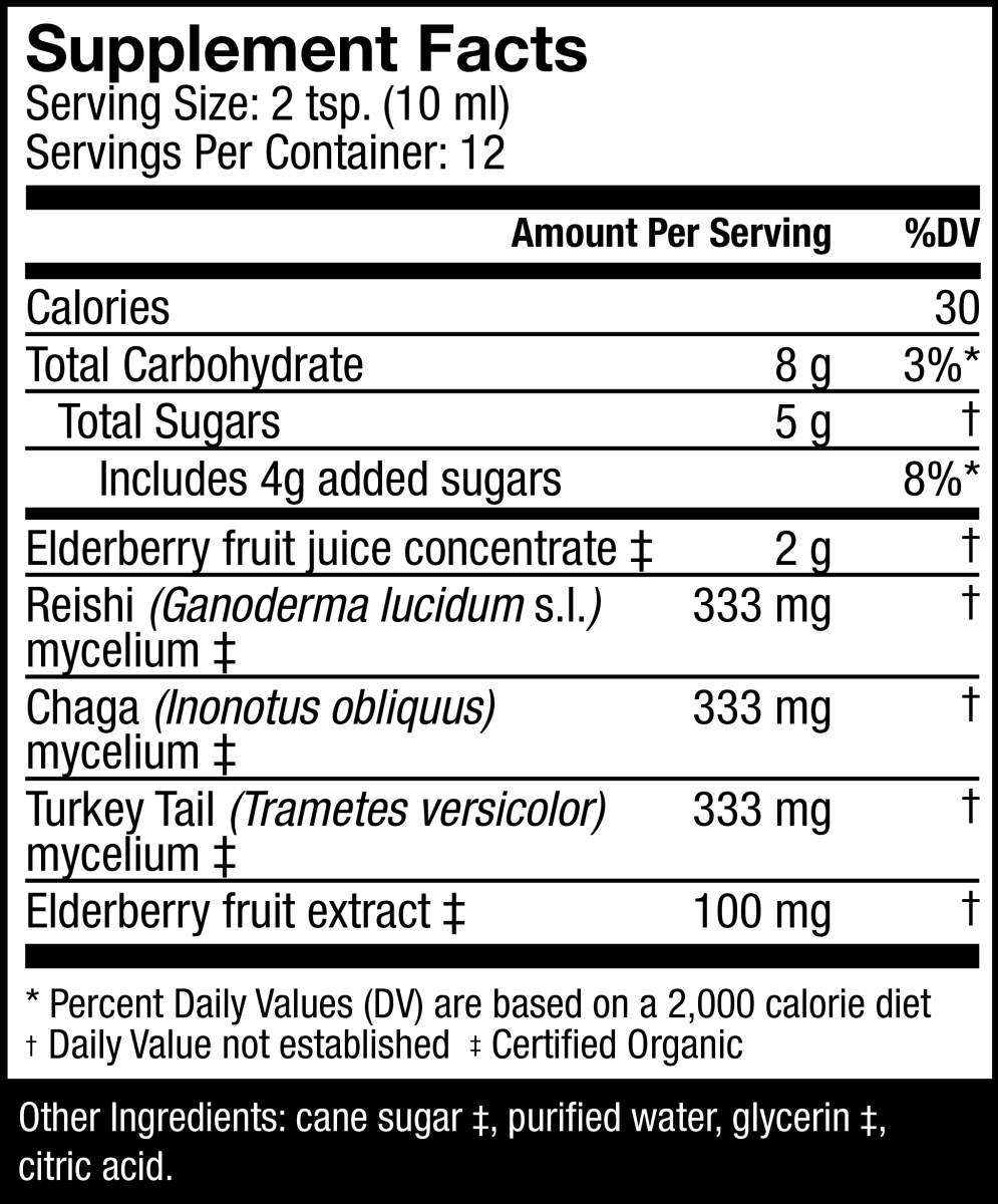 Host Defense Elderberry Plus Syrup Supplement Facts