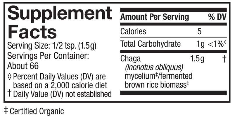 Host Defense Chaga Powder Supplement Facts