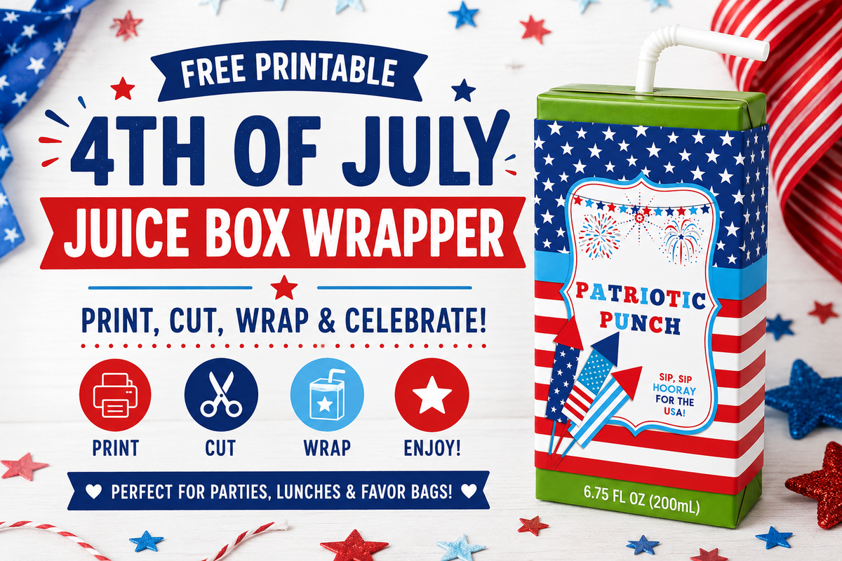 Free printable 4th of July juice box wrapper - print cut wrap and enjoy