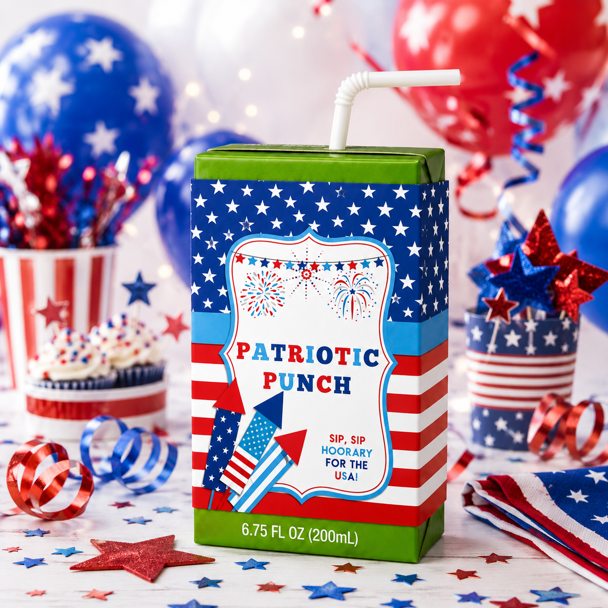 Free printable 4th of July juice box wrapper - print cut wrap and enjoy