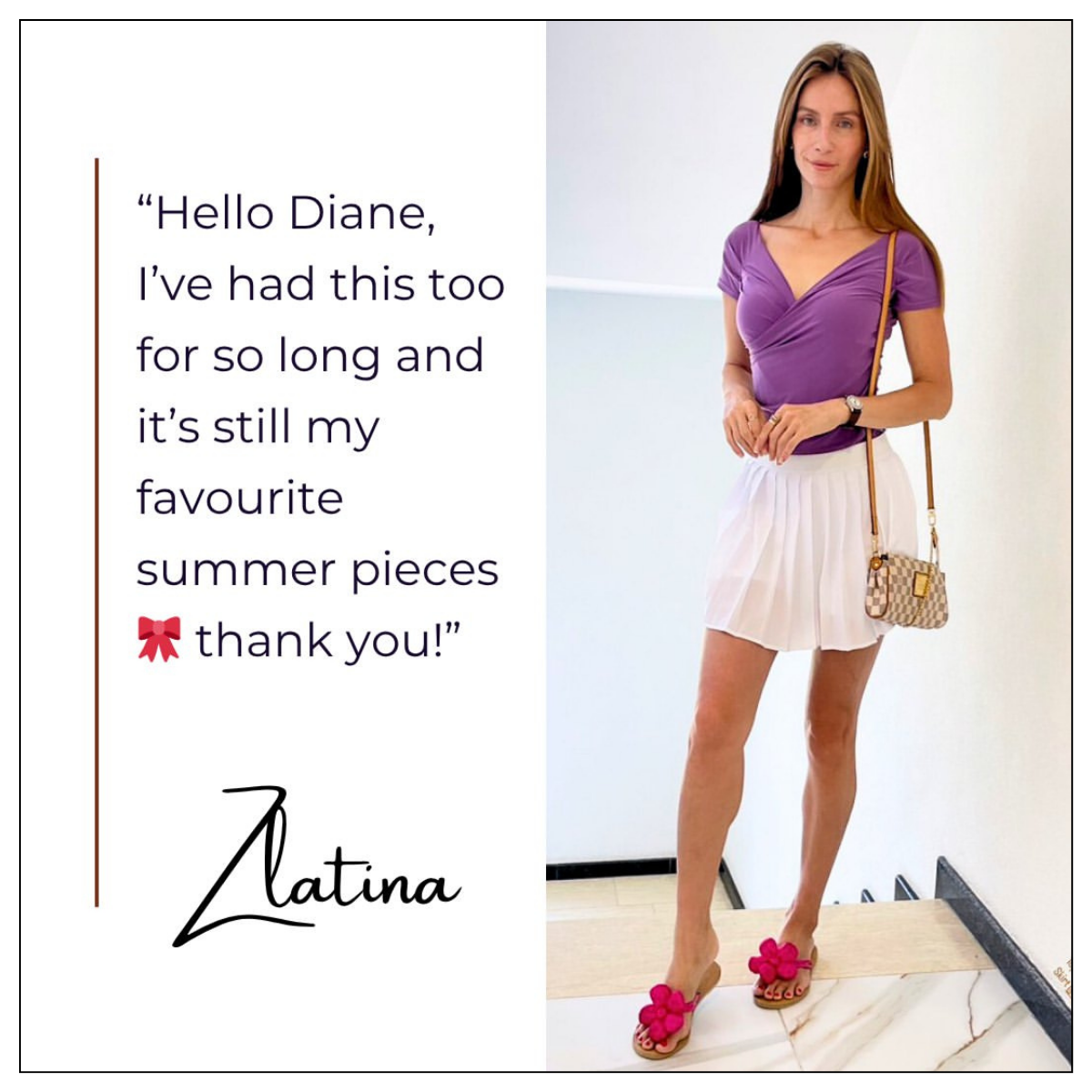 Customer review photo of Zlaitna wearing her favorite Diane Kroe Cross top