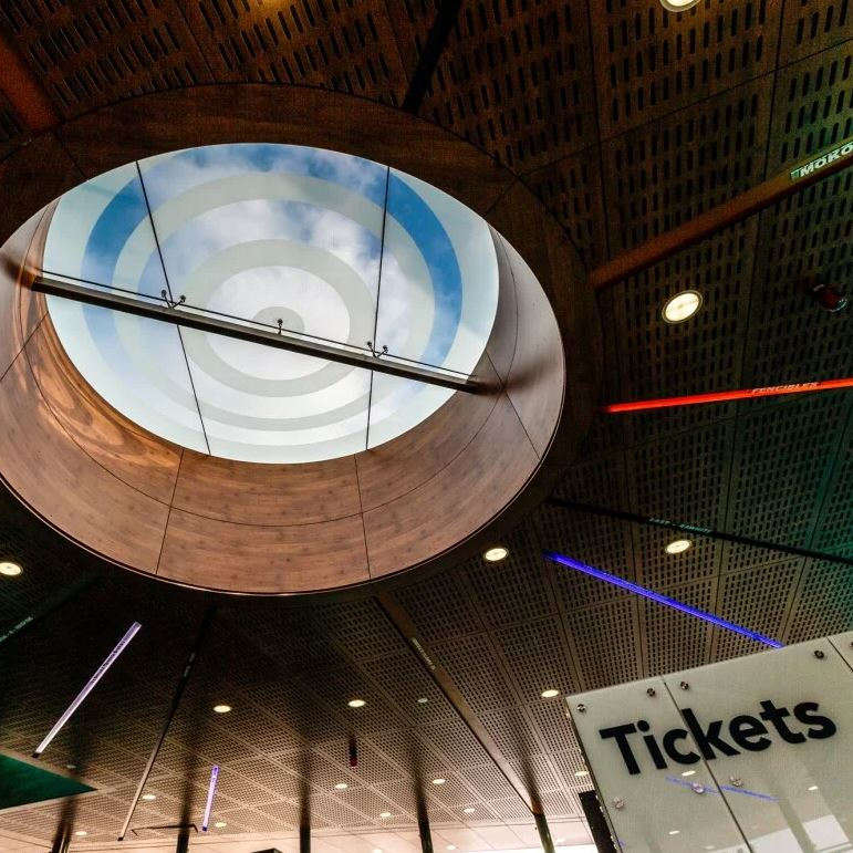 View of natural skylight in the ceiling of the Panmure Train Station main building