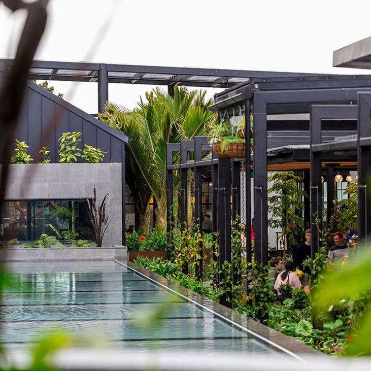 View of skypool from rooftop dining area