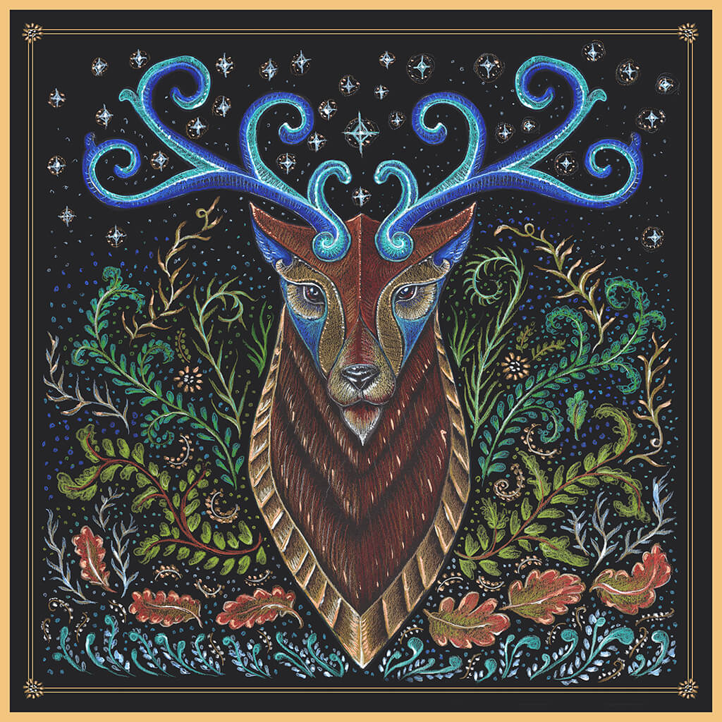 R Culturi Stag Totem Pocket Square Original Artwork R Culturi Stag Totem Pocket Square Original Artwork